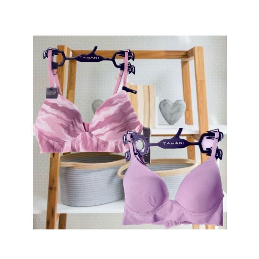 NWT Pack of 2 Tahari Gorgeous Wire Free Smooth Comfort Lilac Purple/Tie Dye Bras